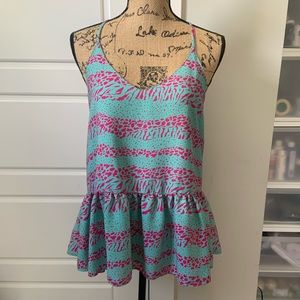 Buddy Love Purple and Blue Peplum Top with Crossed Straps